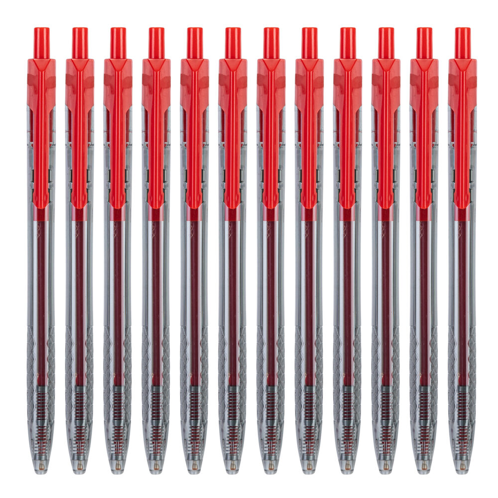 ديلي قلم حبر جاف كباس - بدن شفاف - 0.7mm - أحمر